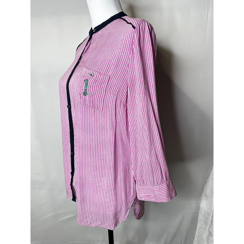 Anthropologie Maeve Stripped Button Down Top Shirt Embroidered Key Size Small - Picture 4 of 11
